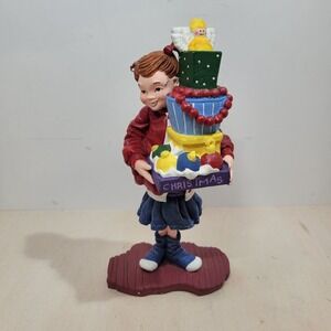 Christmas Girl Figurine Stacked Presents Angel Topper Holiday Decor MINOR DAMAGE